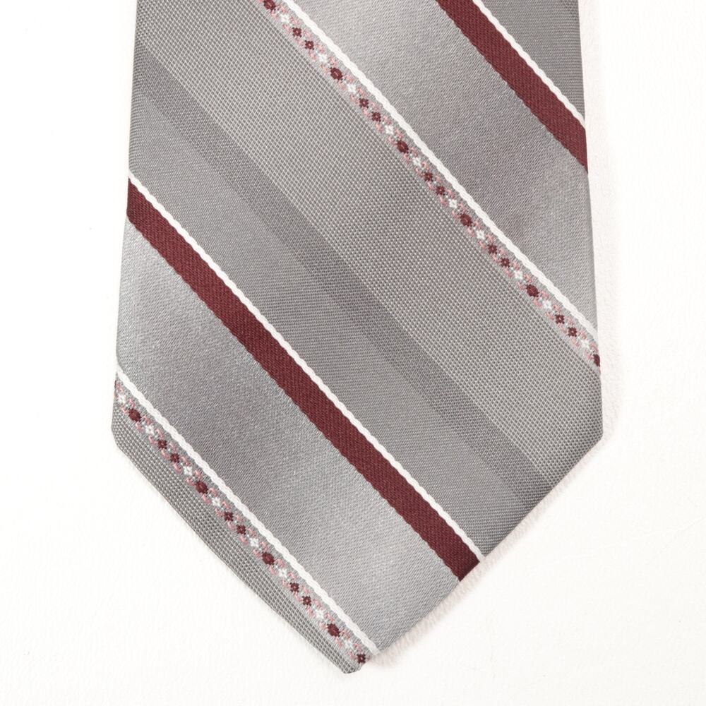 Vtg Sears Mens Store Tie Mens 56 in Gray Burgundy Diamond Diagonal Stripe Wide